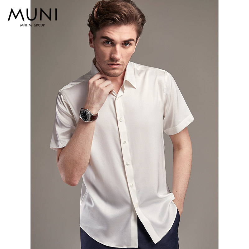 Hunny MUNI 19mm Mmm heavy silk shirt men summer silk short sleeve shirt box box