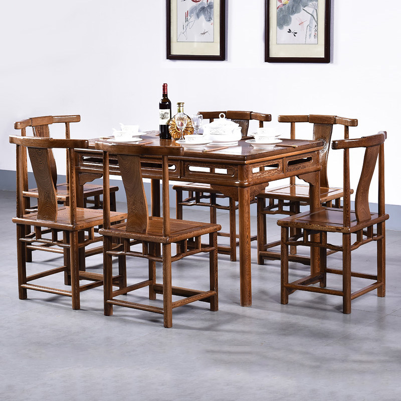 Chicken wing wood dining table mahogany furniture dining room one table six chairs dining table antique solid wood rectangular small family dining table