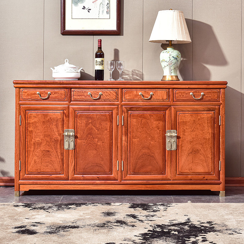 Red Wood Burmese Flowers Pear Solid Wood Dining Side Cabinet New Chinese Shoes Cabinet Xuanguan Cabinet Living-room Cubicle Side Cabinet Home Prepared Dining Cabinet