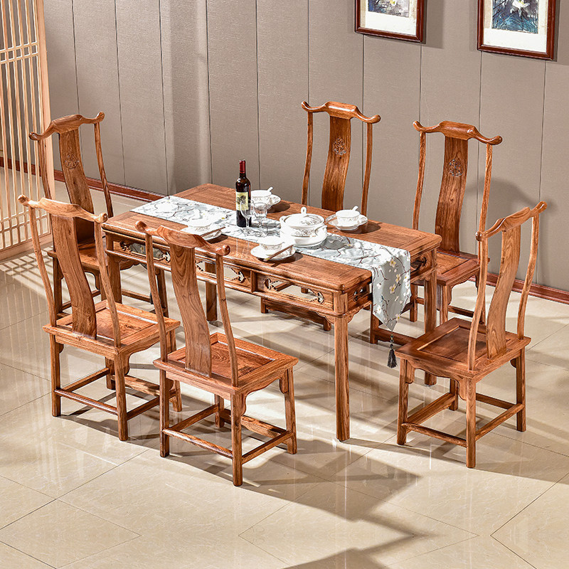 Red Wood Furniture Innate Hedgehog Purple Sandalwood Rectangular Dining Table and chairs Composition New Chinese 6 People full solid wood Pear Wood Dining Table