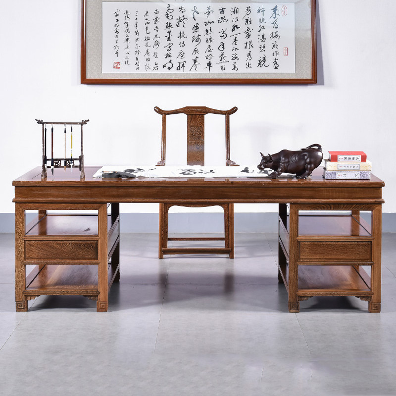 Chicken Wings Wood Painting Desk Chair Composition Red Wood Furniture Book House Solid Wood Calligraphy Desk Chinese Painting Desk Painting Desk Painting Desk