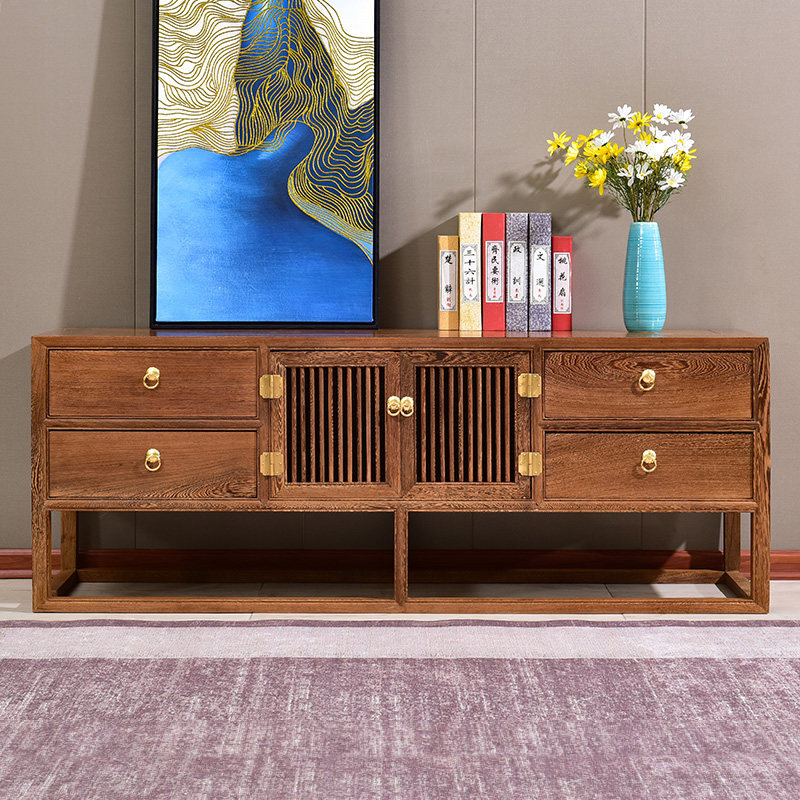 Red wood furniture Chicken Wings Wood TV Cabinet Vintage Log New Chinese Whole Solid Wood Containing Cabinet Living-room TV Cabinet Dwarf Cabinet