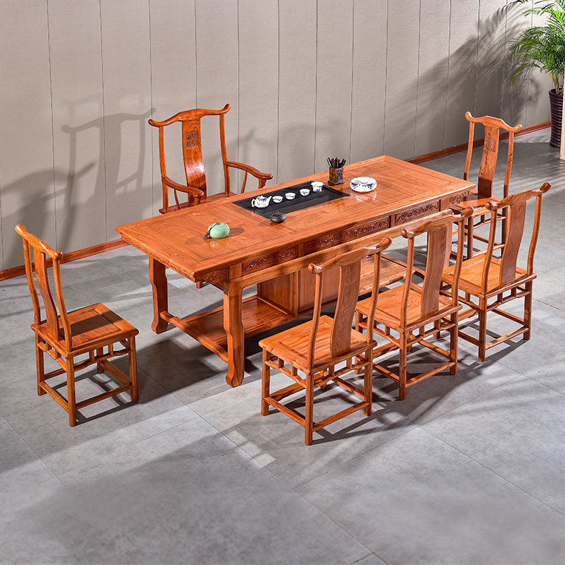 Red wood furniture tea table chair combination solid wood New Chinese style office Gongfu tea a few tea tables integrated tea table for home