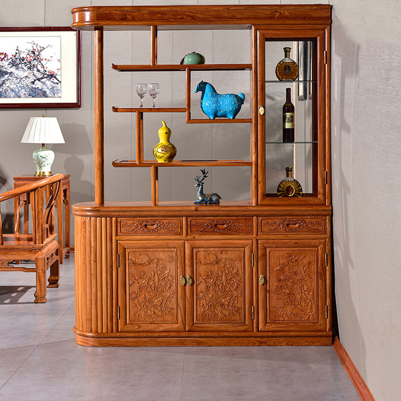 Red Wood Furniture Zambia Rounded Corner Cabinet Living Room New Chinese Wine Cabinet Solid Wood Disposal Cabinet Antique Partition Cabinet