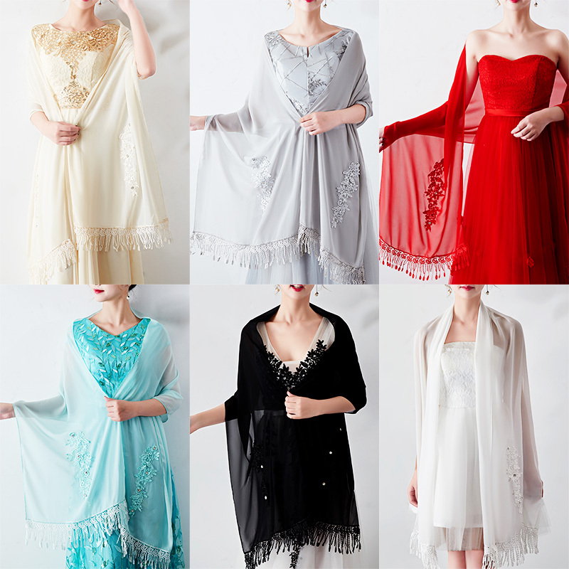 Bridal Performance Dance Internet Celebrity Wedding Dress Bridesmaid Dress Multi-Color Chiffon Flowing Lace Dual-Use Shawl Long Style