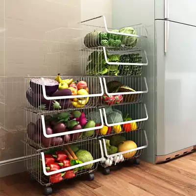 Vegetable rack Vegetable basket rack Storage rack Kitchen rack Floor-standing multi-layer household multi-function mobile cart