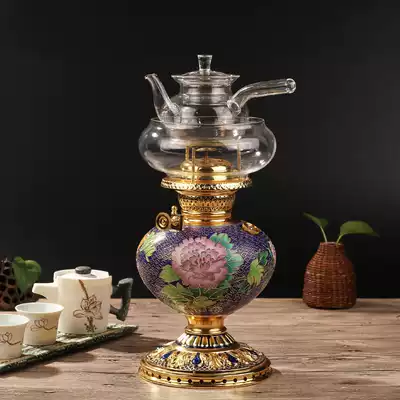 Cloisonne tea lamp Kerosene lamp Air lamp Copper tea stove Fire water lamp Retro Kung Fu tea kettle kettle set