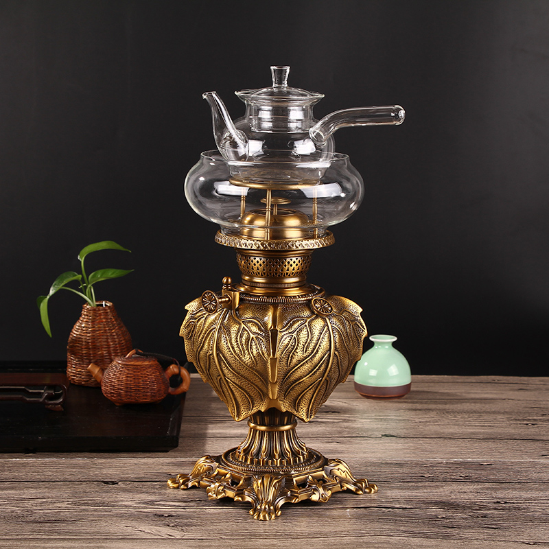 Coal oil lamp air lamp pure copper Chaoshan Chinese tea set Health burning water to cook tea lamp stove crisp oil lamp cooking coffee