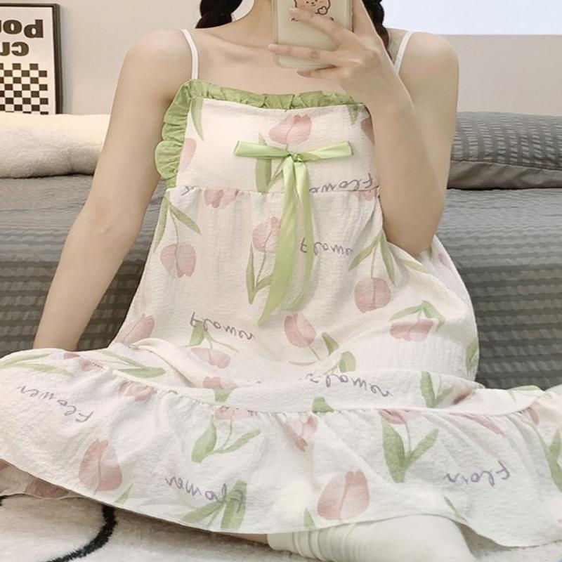 Harness Sleepwear Woman Summer Sexy Slim Sleeping Dress Cute Teenage Girl Fashion Sweet temperament can be worn outside the bare shoulder Home Residence Dress