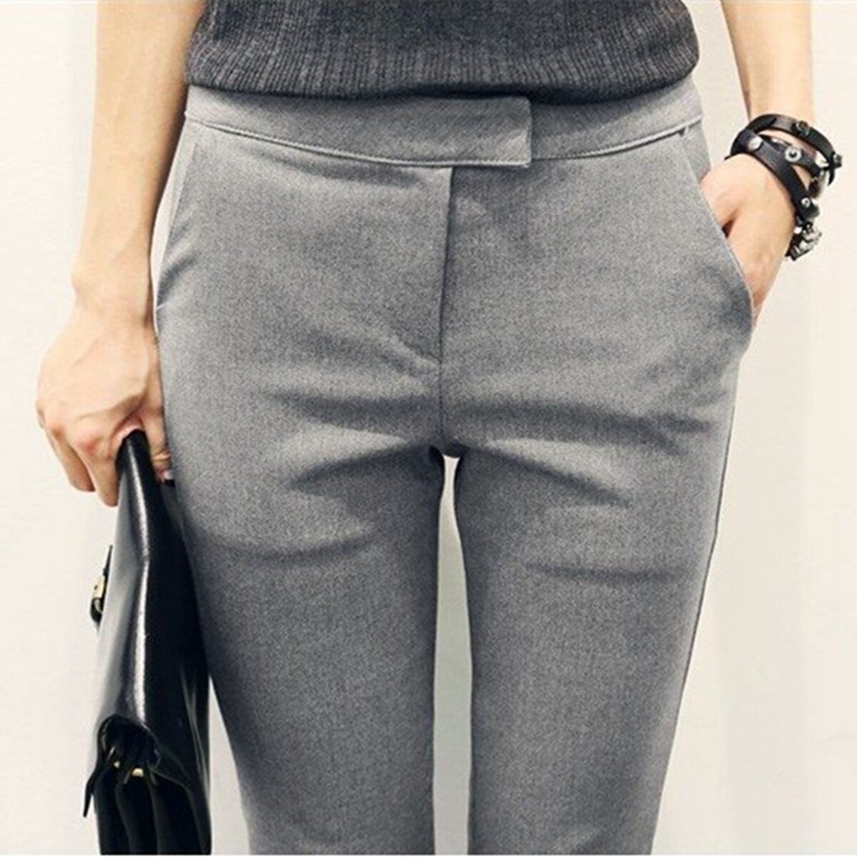 Western pants women straight high waist slim spring and autumn Korean slim simple thin pipe pants women Joker commuter pants