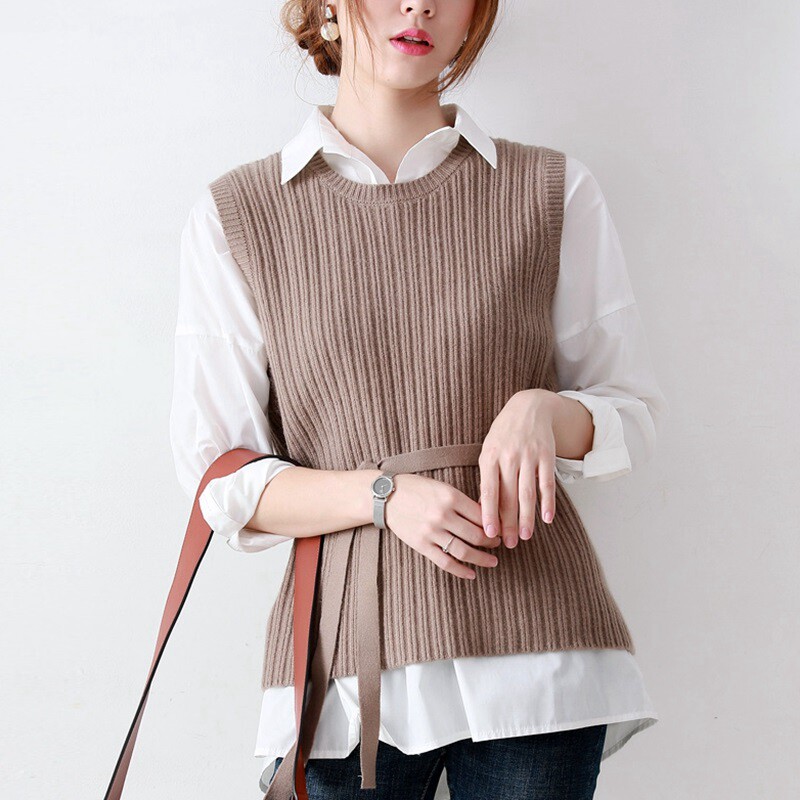 Knitted waistcoat 2021 new autumn and winter Korean version outside wearing display slim waist 100 lap front short rear long sweater female vest