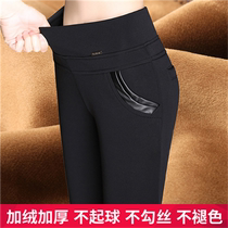 Fat mm autumn and winter New fattening plus size womens clothing plus velvet padded leggings to wear warm ladies high waist trousers