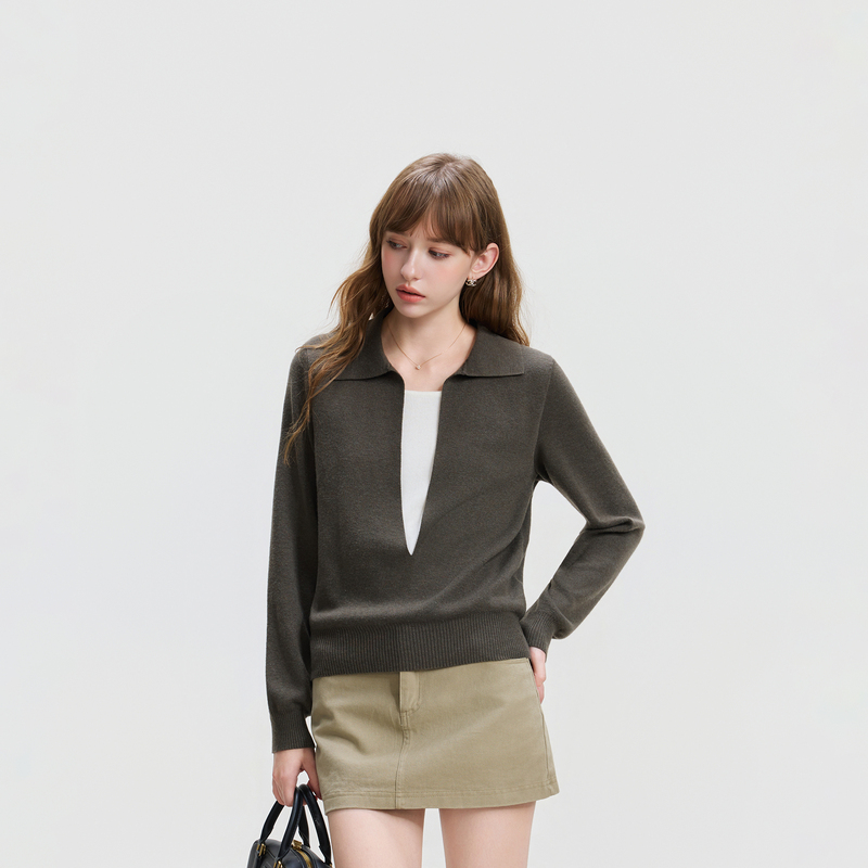 Hoa Niche Design High-End Fake Two-Piece Knitted Top for Women, New Spring and Autumn Style, Loose Fit, Slimming Casual Sweater Hoa Niche Design High-End Fake Two-Piece Knitted Top for Women, New Spring and Autumn Style, Loose Fit, Slimming Casual Sweater