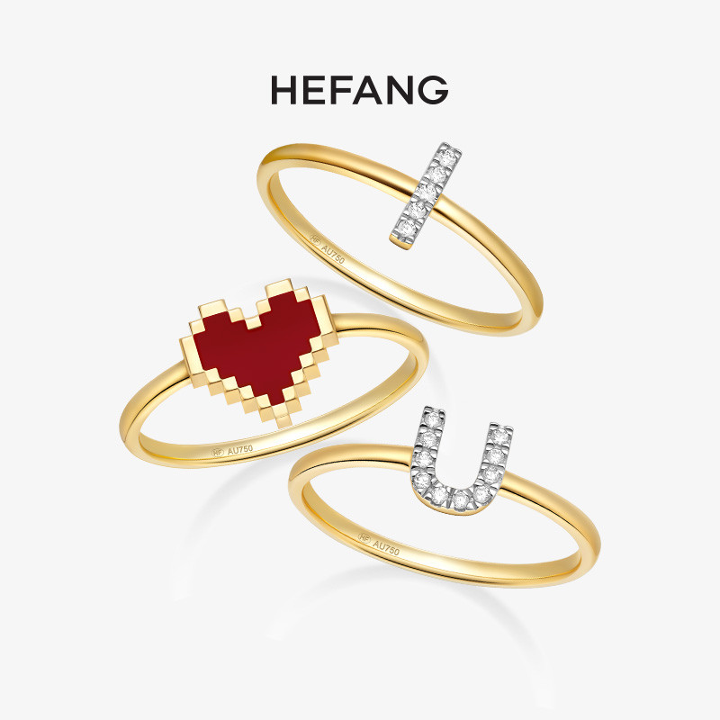HEFANG Where to sue white K gold ring 18k gold letter inlaid drill minimalist ring hand decorated with girlfriend gift
