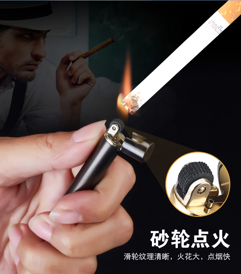 Sáng tạo mini bơm hơi mở ngọn lửa kim loại bánh xe di động mô hình thuốc lá cá tính nhẹ hơn nam và nữ quẹt dupont