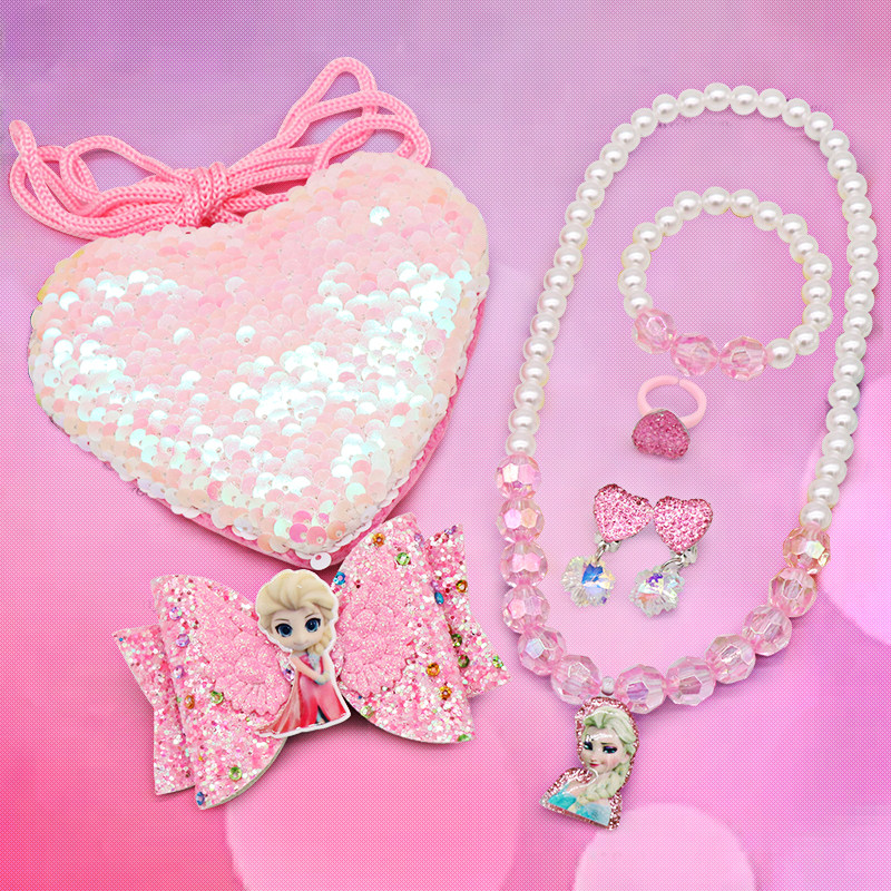 Frozen Princess Children's jewelry Fishtail coin purse Necklace Bracelet Set Hairpin Earrings Ring Accessories
