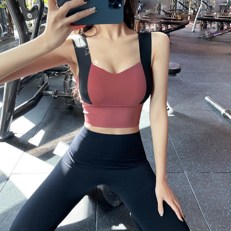 Sports bra female color-colored steel-free ring gathering stereotyped anti-earthquake fitness beauty back anti-dropping yoga vest underwear