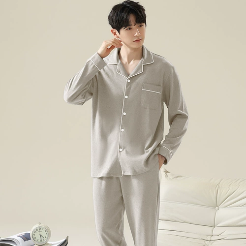 Пижама, хлопковый демисезонный комплект, зимний лонгслив