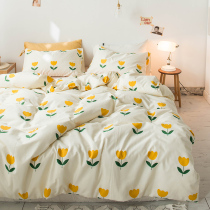 ins Wind Net red four-piece cotton cotton dormitory bed three-piece girl heart sheets bed hat bed bag Group 4