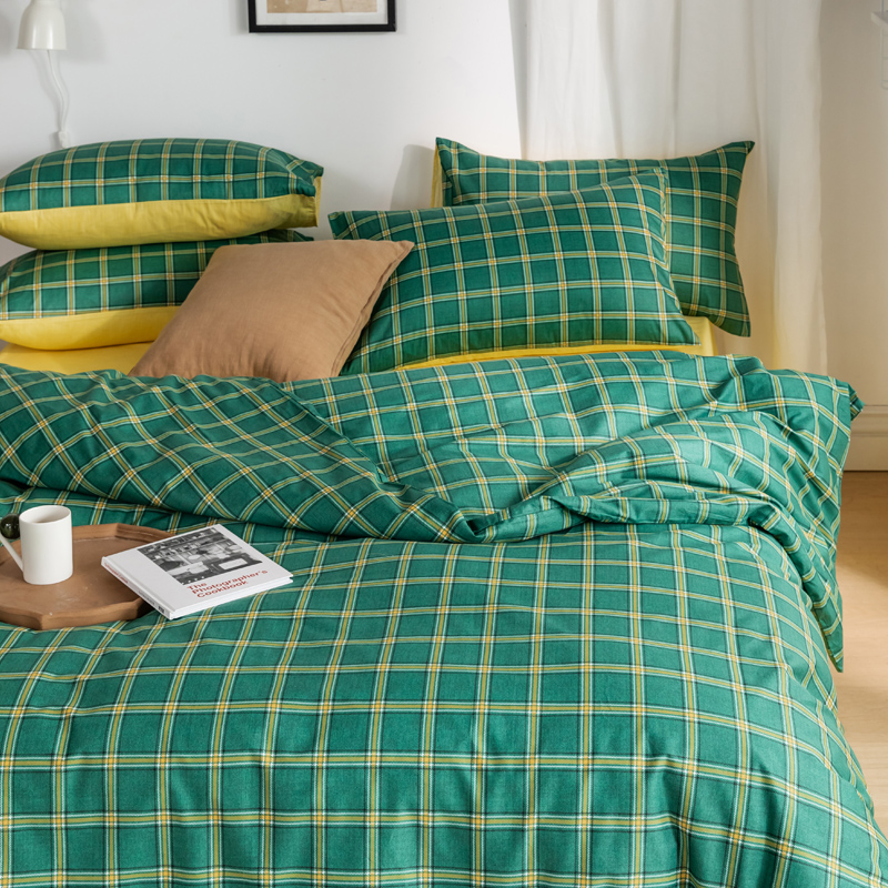 ins Nordic minimalist wind pure cotton 4 4 pieces Cartoon Full Cotton Student Dormitory Three Sets of bed Ogasawara Bed Bag Group