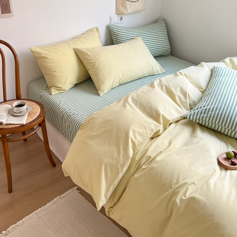 Full cotton minimalist color pure color washed cotton with four pieces of bunk bed Rind Bed Bag Set to make a single height bed cover