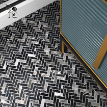Black Natural Marble Toilet Bathroom Floor Tiles Mosaic Herringbone Fishbone Stone Background Wall Tiles