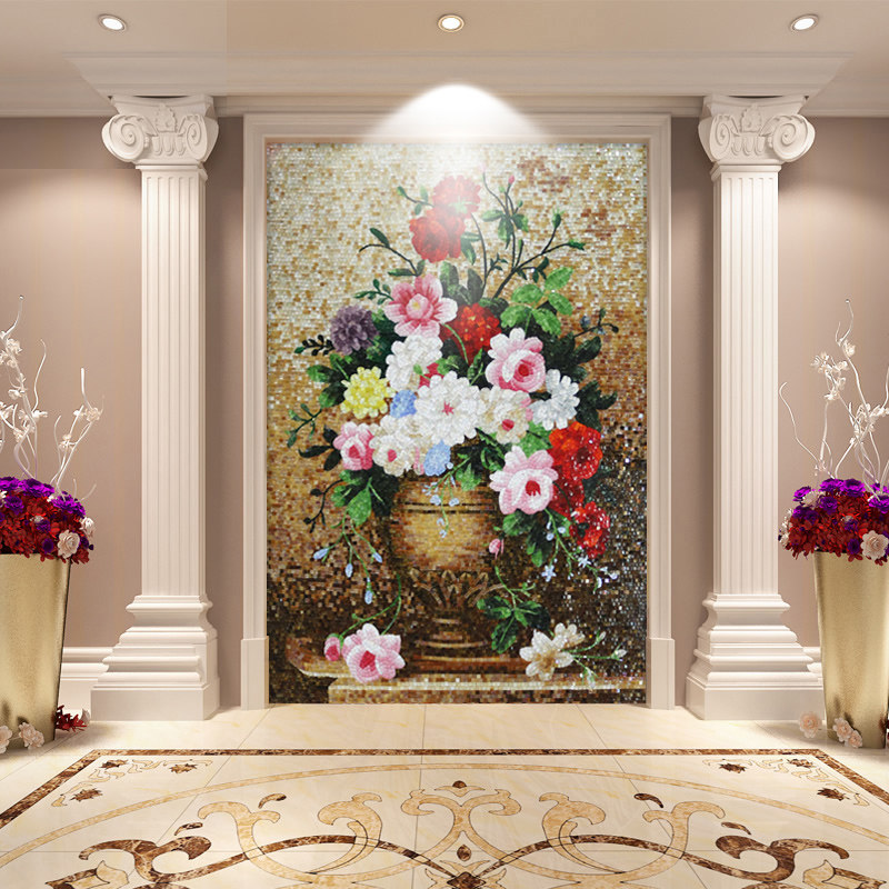 Mosaic Jigsaw Puzzle Parquet Background Wall Custom European-style Oil Painting Vase Dining Room Entrance into the house Guan Guan Living-room Mirror Mural Painting