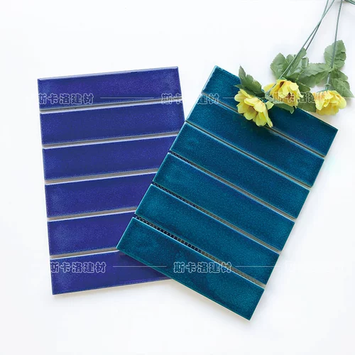 Длинная полоса керамическая мозаичная плитка ретро зеленый ледяной треск на стенах ванная плитка синяя полоса