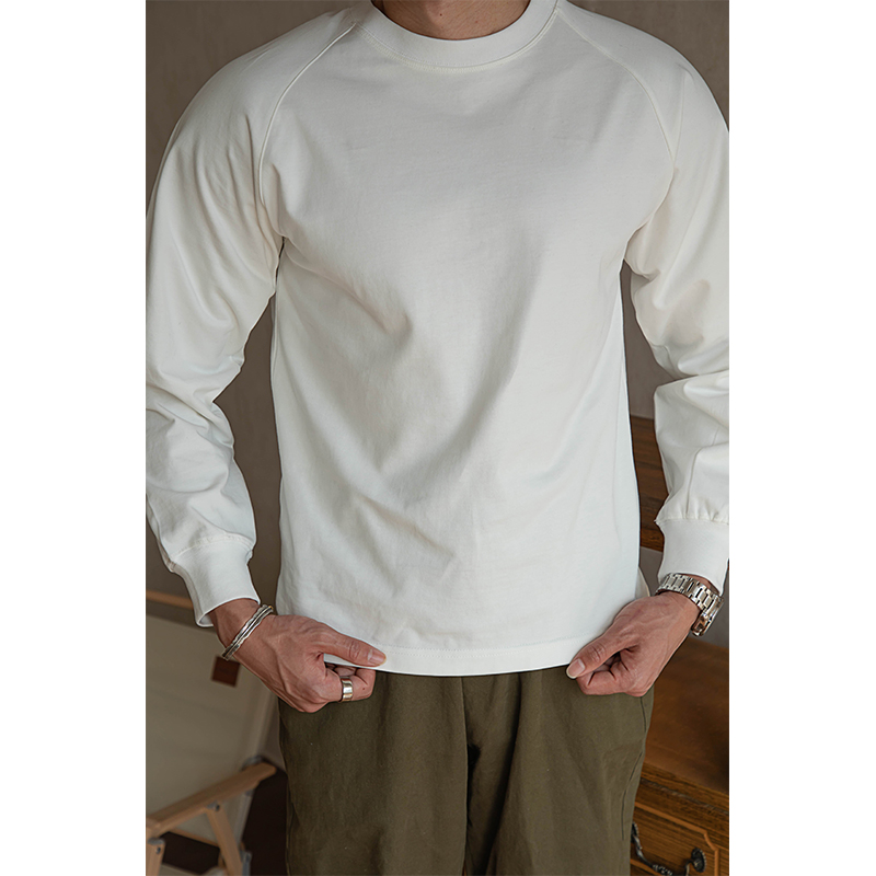 WR ウーレン アメリカンレトロ長繊維綿 300g 厚手長袖Tシャツ ラグラン ゆったり ボトムス シャツ ホワイト メンズ 春 秋