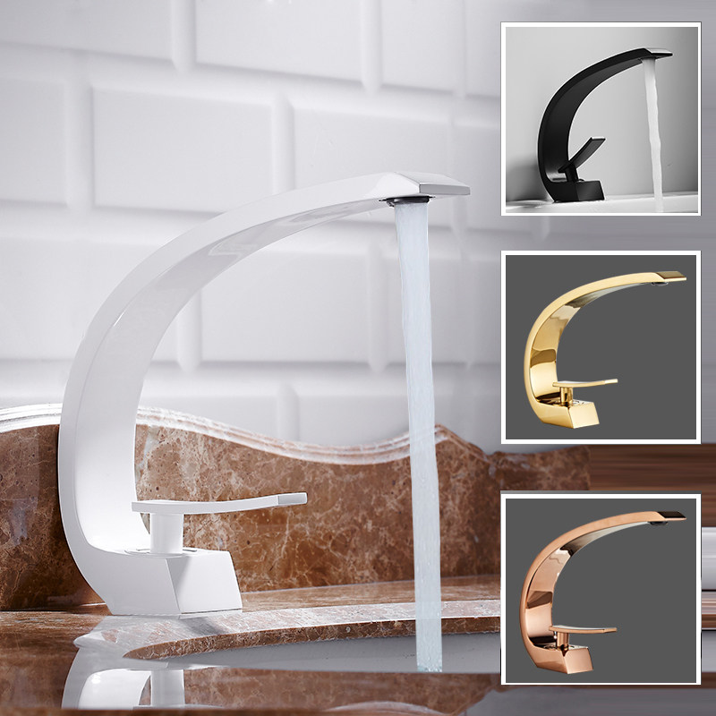 Nordic full copper face basin tap white hot and cold double hole Dressing Room Washbasin Terrace Basin Bathroom Taps Brief