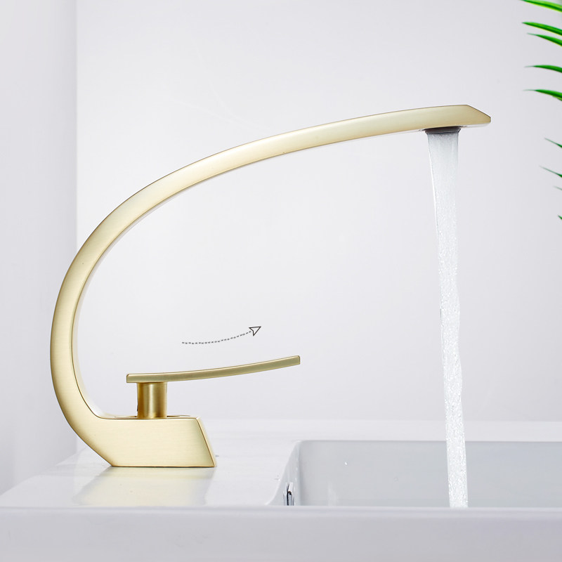 Nordic drawing gold full copper hot and cold terrace basin plus high dressing room washbasin tap golden handwashing pool Home