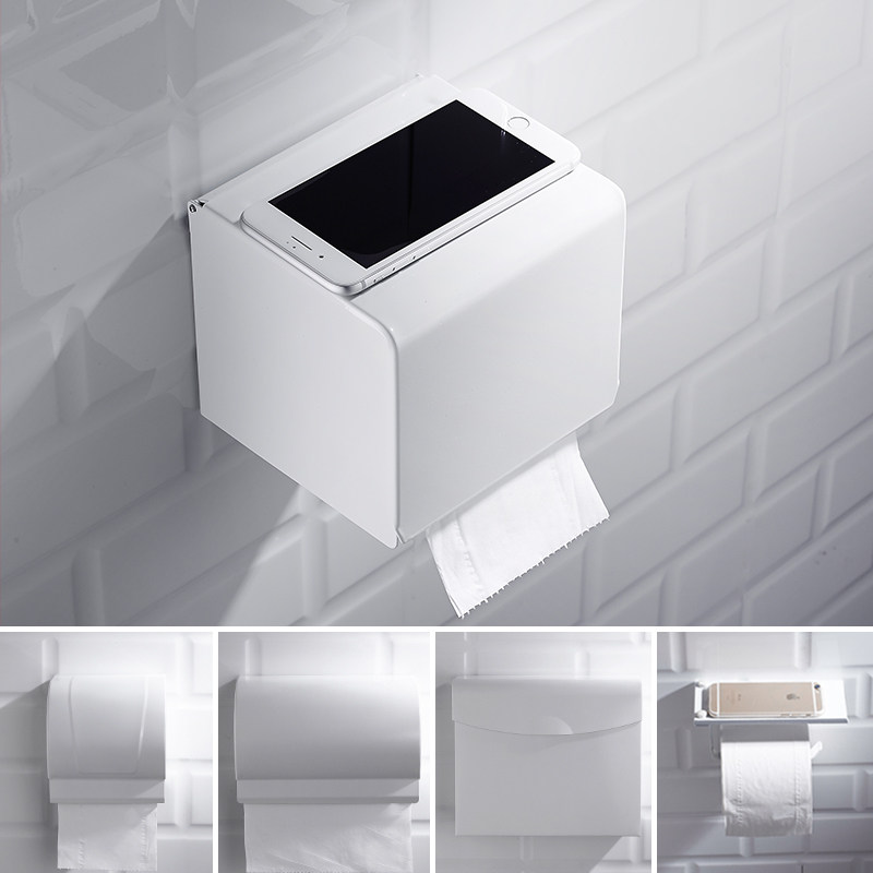Nordic non-perforated white toilet tissue box Powder room toilet paper box Space aluminum toilet paper shelf roll toilet paper box