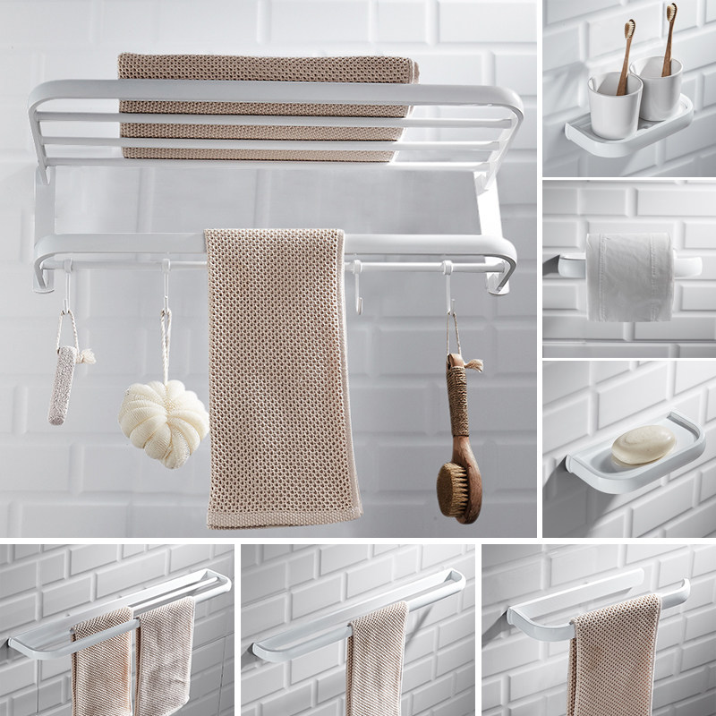 Nordic all-copper towel rack white powder room rack bathroom storage towel rack wall hanging hardware pendant set