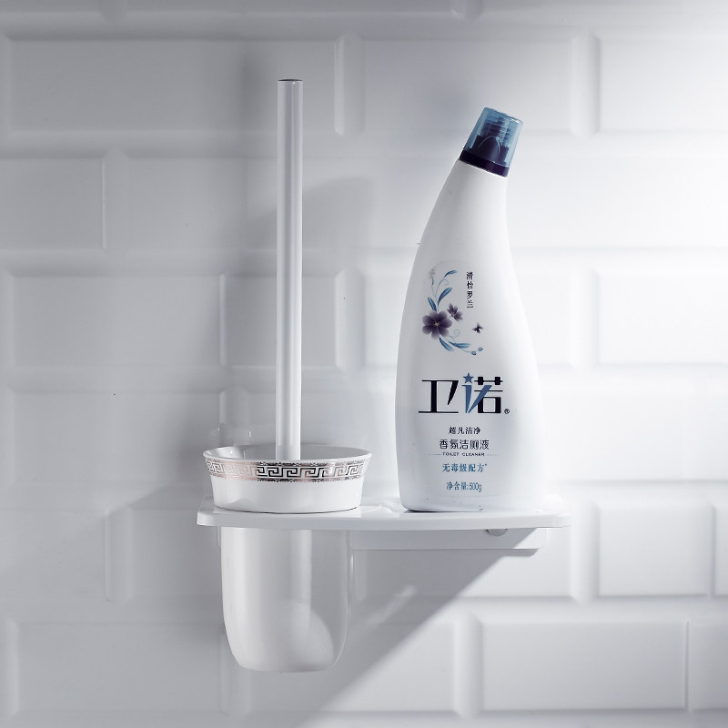 Eurostyle Makeup Room Toilet Brush Suit Creativity Free Punch Bathroom Shelving Toilet Brush Rack Space Aluminum White