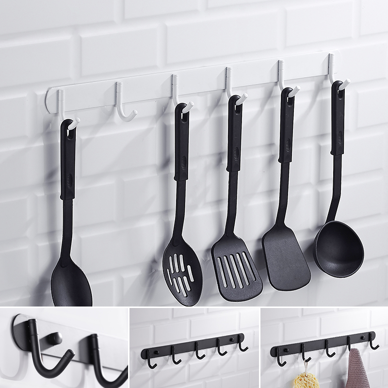 Free punch white kitchen hooked stainless steel wall hanging shelf kitchen and bath hook hook hook hook frame