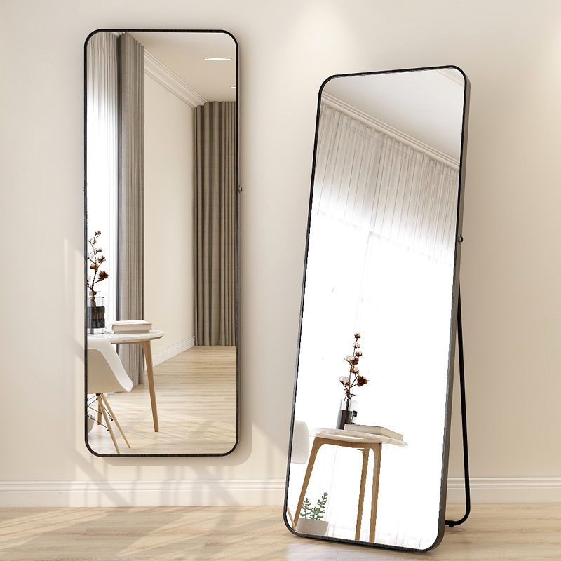 Full body mirror rounded corner full body floor mirror wall-mounted full body mirror girl bedroom girl's home mirror glued to wall mesh red