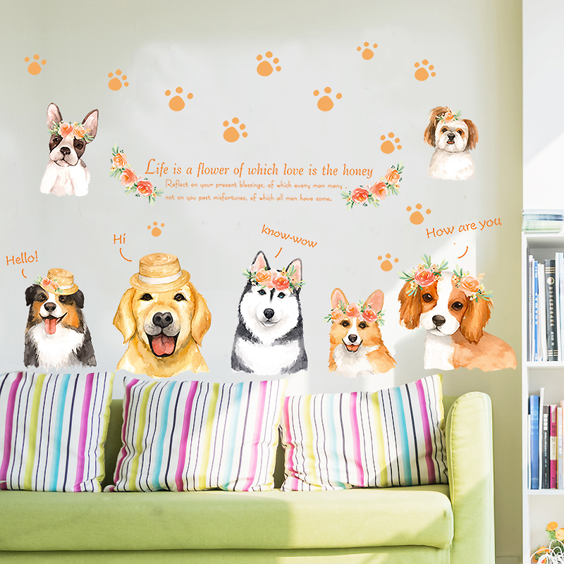 Creative dog wall stickers girl heart room bedside bedroom decoration stickers cartoon cute pet shop door stickers wallpaper