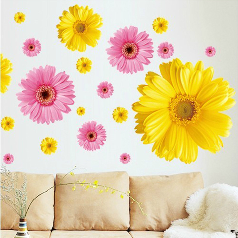 Daisy Flower Wall Sticker Romantic Cozy Bedroom Living Room Sofa TV Background Decorative Sticker wallpaper Self-adhesive removable