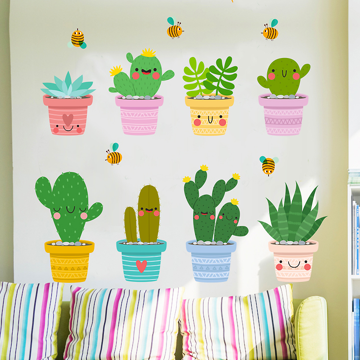 Fresh Green Small Potted wall stickup Living room Bedroom Genguan Fridge Decoration Applid Wallpaper Cozy Skirting Board Stickers