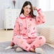 Bộ đồ ngủ nữ mùa đông flannel ba lớp độn bông cộng với áo khoác nhung ấm áp ngọt ngào bộ đồ ngủ trung niên dễ thương