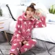 Bộ đồ ngủ nữ mùa đông flannel ba lớp độn bông cộng với áo khoác nhung ấm áp ngọt ngào bộ đồ ngủ trung niên dễ thương