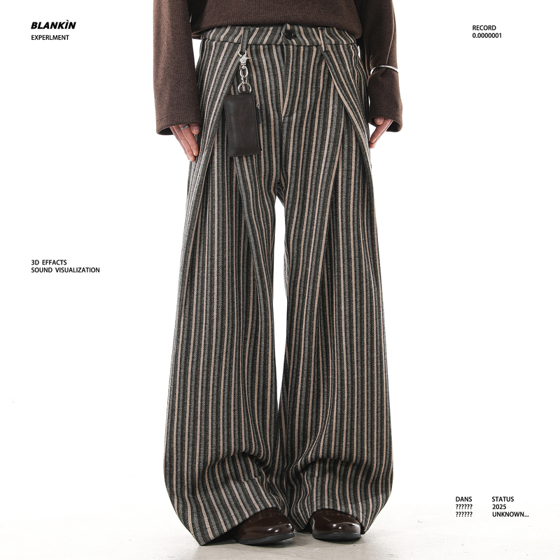 Blankin Old Money Style Striped Design Pleated Suit Pants Mature and Relaxed Slimming Casual Pants Unisex Trendy Brand