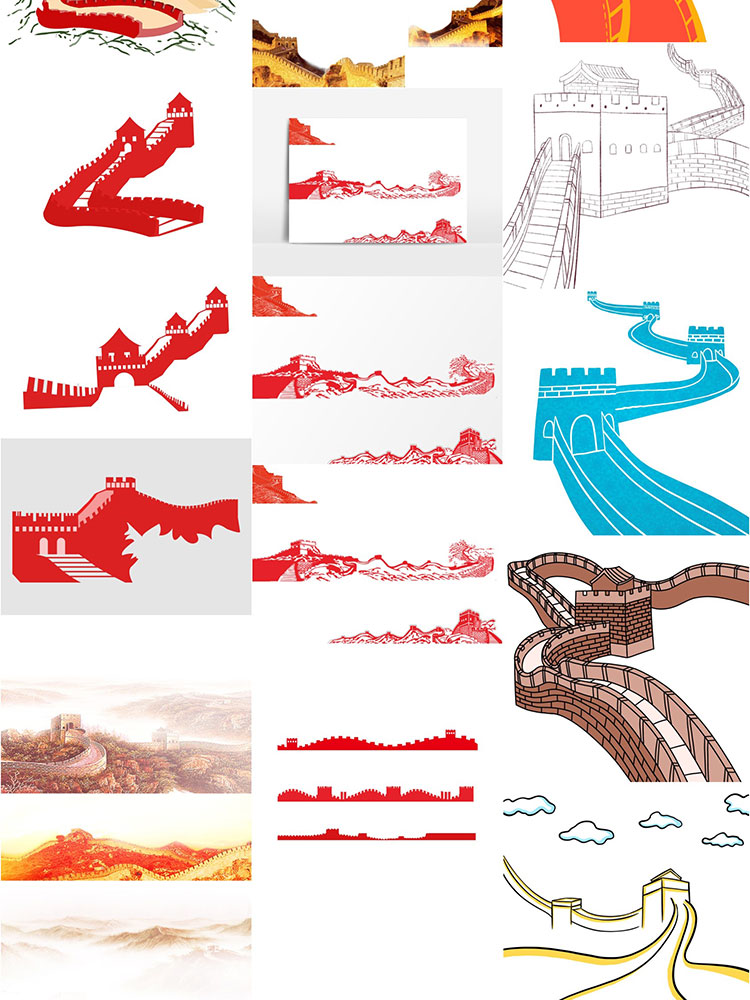 卡通手绘万里长城PNG免抠元素剪影图片透明背景PS平面设计素材插图2