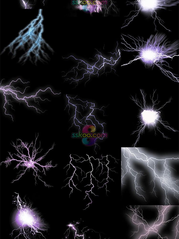 雷电闪电电击打雷电光雷击PNG溶图免抠元素图片PS合成装饰素材插图11