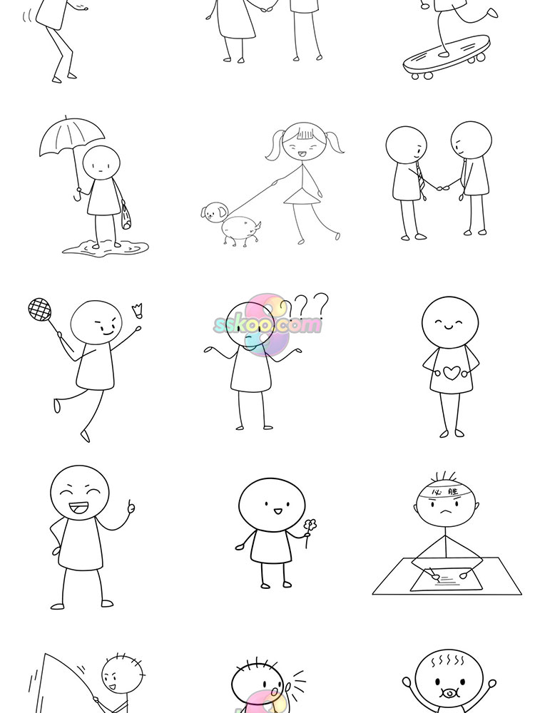 火柴人手绘卡通简约线条线描人物简笔画PNG免抠透明背景设计素材插图5