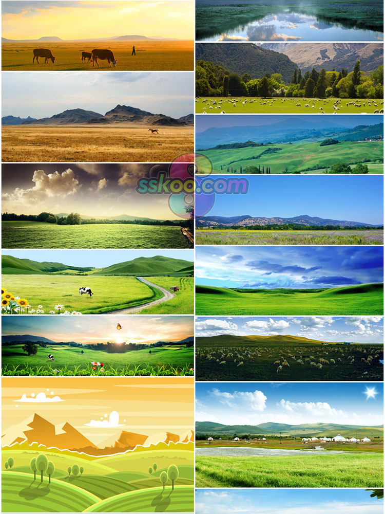 高清绿色草原草地风光JPG青草牛羊背景图片PSD分层平面设计素材插图12
