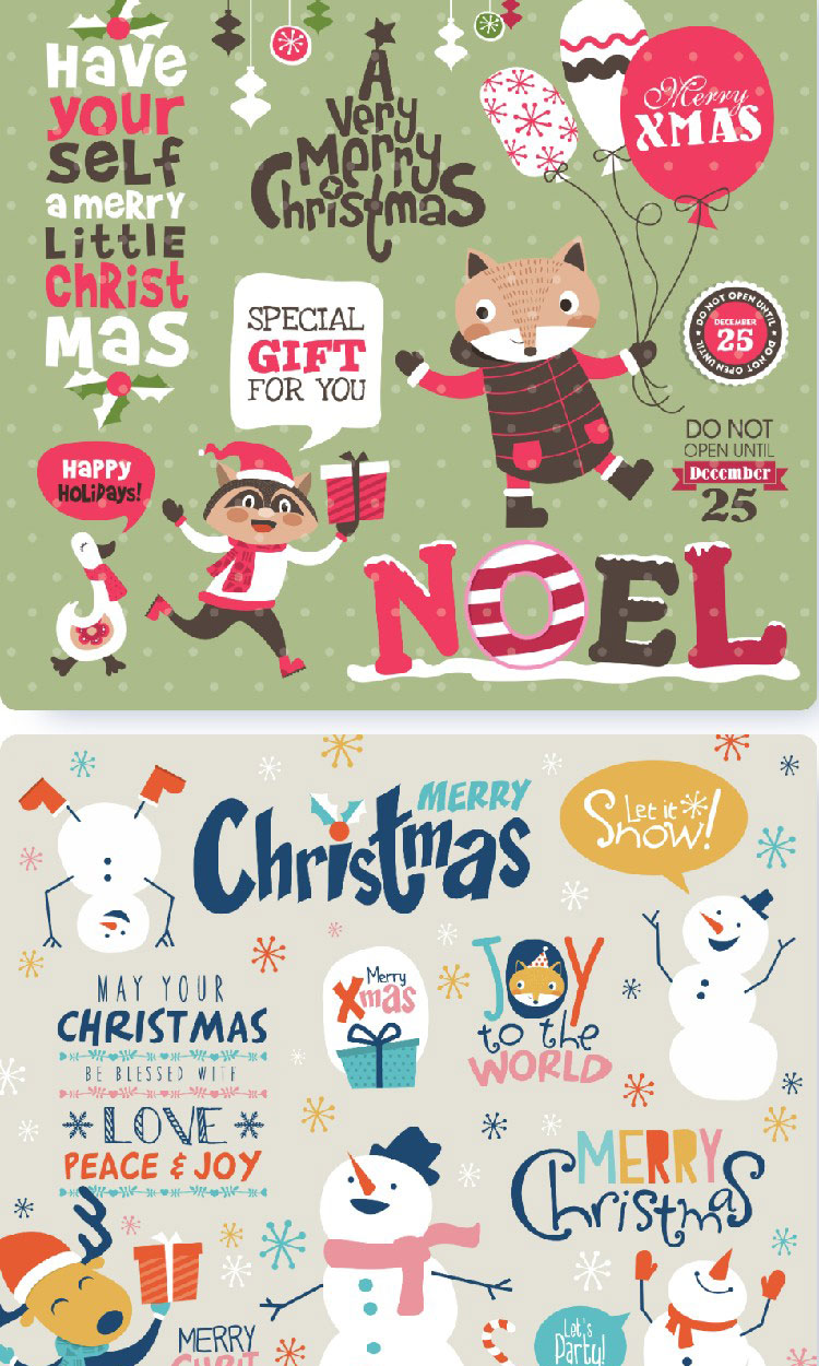 圣诞节手绘卡片便签贴节日礼物小动物雪花可爱插画图案矢量素材插图11