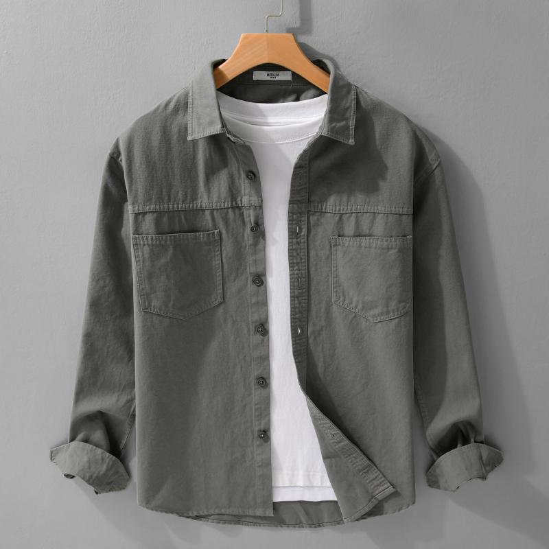 American Casual Work Shirt for Men, Spring and Autumn Vintage Long-Sleeve Shirt, Trendy Brand High-End Top, Thin Jacket
