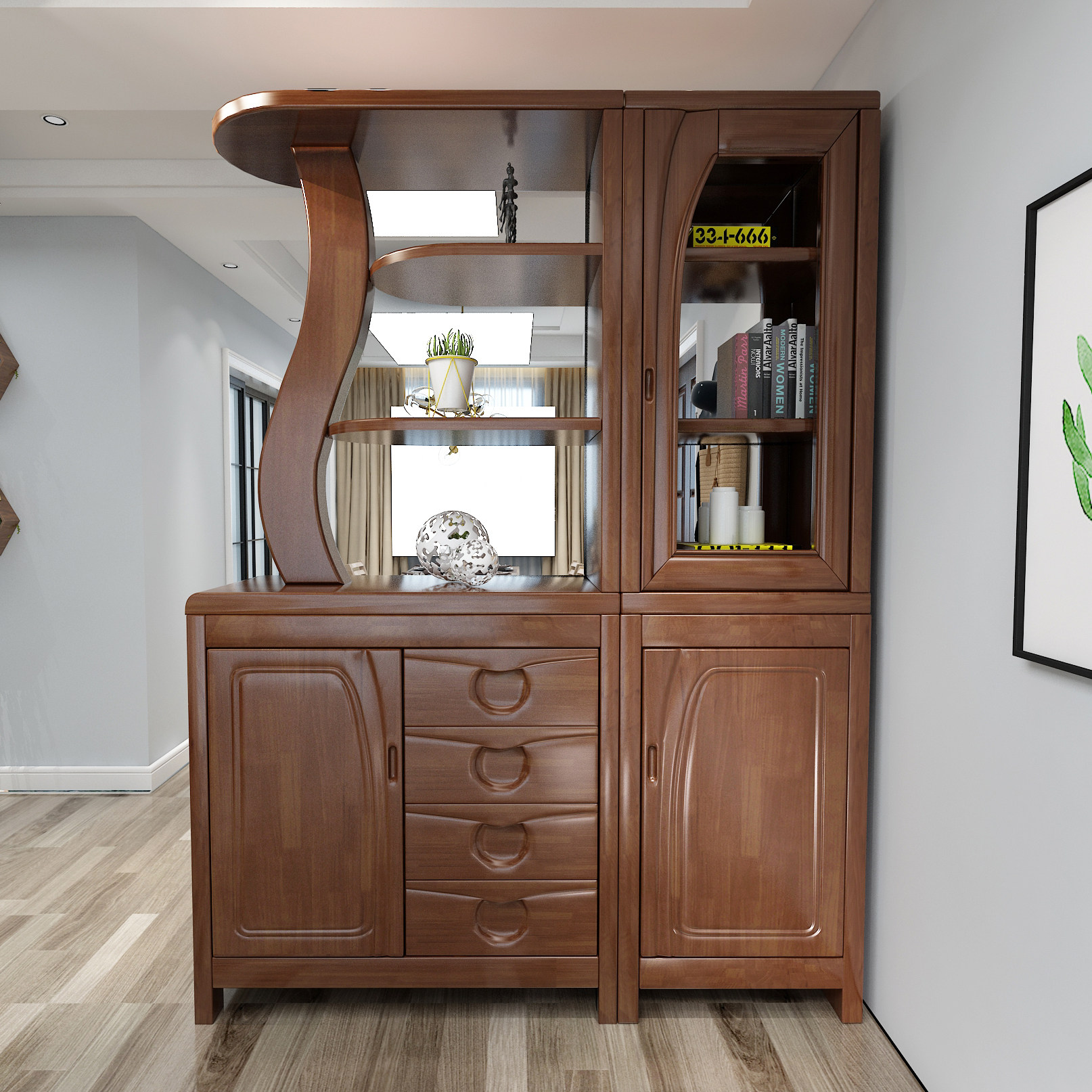 Chinese Solid Wood Room Hall Cabinet Living Room Wine Cabinet Partition Cabinet Two-sided Xuanguan Cabinet Screen Cabinet Shoes Modern Light Lavish Dining Cabinet