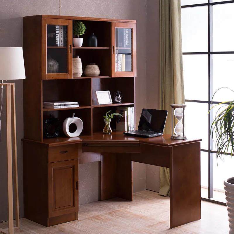 Solid Wood Corner Desk Modern Chinese Bookcase Integrated With Bookcase Group's family with desktop computer desk furniture